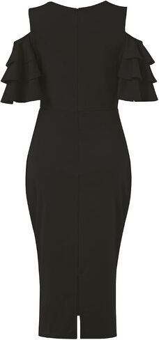 VERWIN Solid Flounced Sleeves Cold Shoulder V Neck Elegant Sexy Party Evening Midi Dress Bodycon Dress in Kuwait