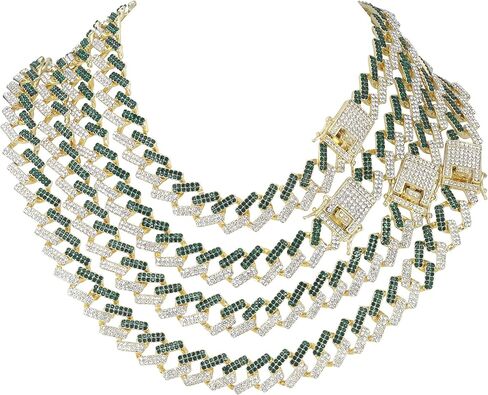 قلادة Charles Raymond Zig Zag Bling'ed Out - وصلات Z كوبية جديدة مع 3 صفوف من الماس على كل جانب - GJ19101611 in Kuwait