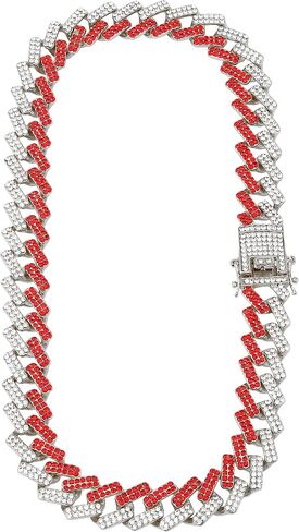 قلادة Charles Raymond Zig Zag Bling'ed Out - وصلات Z كوبية جديدة مع 3 صفوف من الماس على كل جانب - GJ19101611 in Kuwait