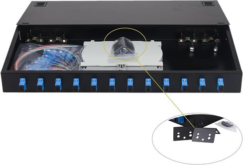 FYBOPTWU-12 Singlemode 12 Port SC-UPC Fiber Optic Rack Mount Enclosure Box & Splice Trays Fiber Cables Kit (Include Pigtail & Couplers), 12 Core LGX Loaded Patch Panel Box fits for 19" Racks Cabinet in Saudi Arabia