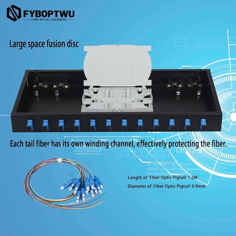 FYBOPTWU-12 Singlemode 12 Port SC-UPC Fiber Optic Rack Mount Enclosure Box & Splice Trays Fiber Cables Kit (Include Pigtail & Couplers), 12 Core LGX Loaded Patch Panel Box fits for 19" Racks Cabinet in Saudi Arabia
