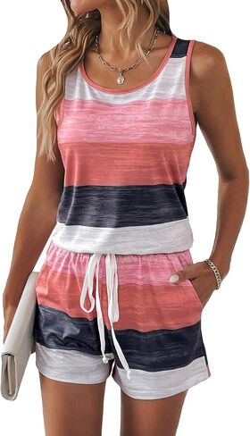 SOLY HUX Women's Colorblock Striped Tank Top with Drawstring Shorts Summer Casual 2 Piece Outfit in Saudi Arabia