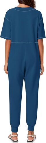 Tongmingyun Womens Casual Short Sleeve Jumpsuits Loose V Neck Jogger Long Pants Rompers with Pockets in Saudi Arabia