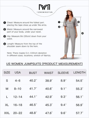 Tongmingyun Womens Casual Short Sleeve Jumpsuits Loose V Neck Jogger Long Pants Rompers with Pockets in Saudi Arabia