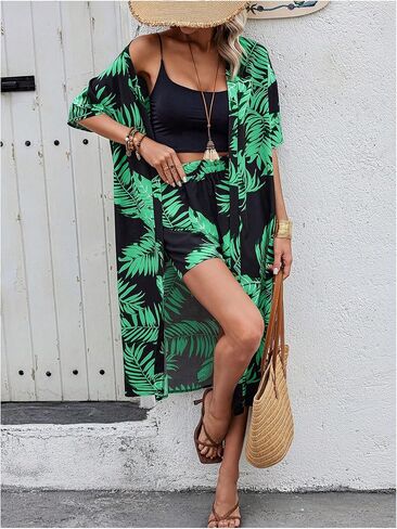 SOLY HUX Women's 2 Piece Outfits Summer Tropical Print Short Sleeve Open Front Kimono and Shorts Set in Saudi Arabia