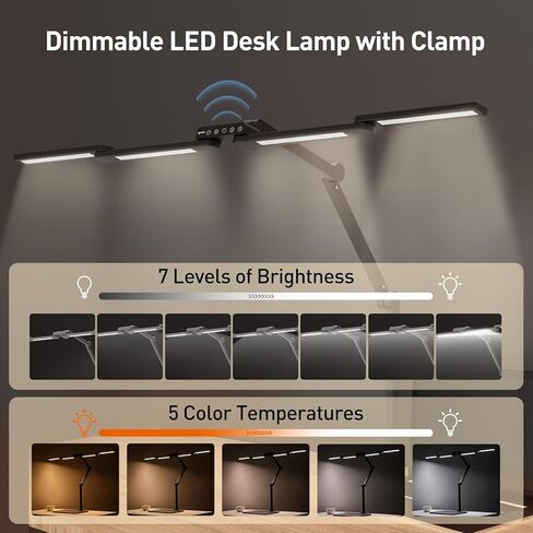 sympa LED Desk Lamp with Clamp, 2000LM Ultra Bright Large Architect Desk Lamps, 7 Brightness & 5 Colors Temperatures Dimmable Desk Light, Ajusting Lamp Angle, Gesture & Touch Control, for Home Office in Kuwait