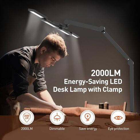 sympa LED Desk Lamp with Clamp, 2000LM Ultra Bright Large Architect Desk Lamps, 7 Brightness & 5 Colors Temperatures Dimmable Desk Light, Ajusting Lamp Angle, Gesture & Touch Control, for Home Office in Kuwait