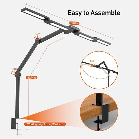 sympa LED Desk Lamp with Clamp, 2000LM Ultra Bright Large Architect Desk Lamps, 7 Brightness & 5 Colors Temperatures Dimmable Desk Light, Ajusting Lamp Angle, Gesture & Touch Control, for Home Office in Kuwait