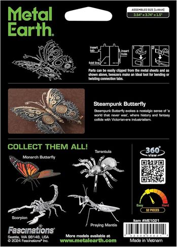 مجموعة نماذج معدنية ثلاثية الأبعاد من Fascinations Metal Earth Steampunk Butterfly ثلاثية الأبعاد مع ملاقط in Saudi Arabia
