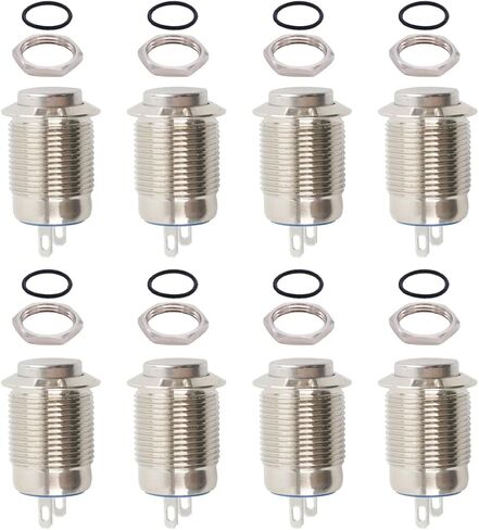 Paialu 8 Pcs 12mm Momentary Push Button Switch, 2pin N/O Waterproof Power Pushbutton - Small Round High Head Stainless Metal Start Button in Saudi Arabia