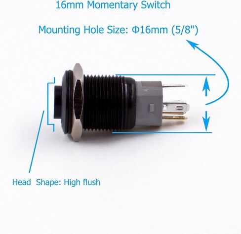 مفتاح زر ضغط لحظي، URTONE UR168، 1NO1NC غلاف معدني أسود مع حلقة LED زرقاء 24 فولت مناسبة لفتحة تركيب 16 مم 5/8 بوصة، تتضمن المقبس in Kuwait