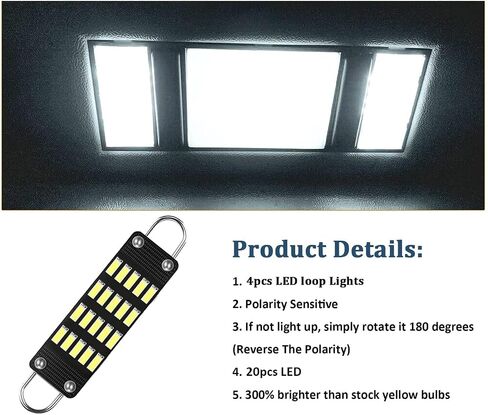 AWALITED 44 مم أبيض LED حلقة إكليل ضوء 20-SMD 4014 رقاقة مصابيح LED صلبة للسيارة الداخلية ضوء قبة خريطة ضوء الباب أضواء مجاملة 211-2 212-2 561 562 567 (حزمة من 4) in Saudi Arabia