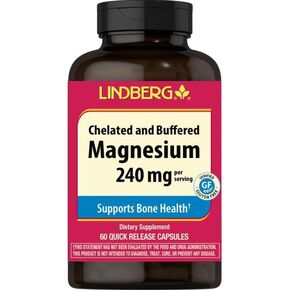 Magnesium Supplement | 240mg | 60 Capsules | Chelated & Buffered | Supports Bone Health | Non-GMO and Gluten Free Formula | by Lindberg