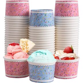 Lamosi Ice Cream Bowls Disposable - 100 Count - 11 oz Paper Ice Cream Sundae Cups, Party Supplies Food Containers for Dessert Snack Frozen Yogurt Soup