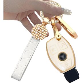 for Nissan Key fob Cover Two different materials keychain for Nissan Altima Rogue Sentra Pathfinder Frontier Maxima Titan Murano Kicks Juke Versa Armada 370Z Leaf (for Nissan 3 button A, Gold White)