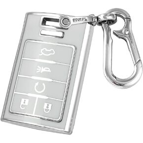 for Cadillac key fob cover with Leather keychain,Fashion Soft TPU Protector Key Shell,Compatible with 2006-2014 CTS DTS Escalade SRX STS Impala Carlo Keyless remote smart key(Black)