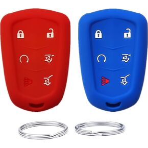 Silicone Key Fob Cover case Compatible with 2015-2019 Cadillac Escalade, Escalade ESV .Part Number：HYQ2AB / HYQ2EB（6 Buttons） (Black+Black)
