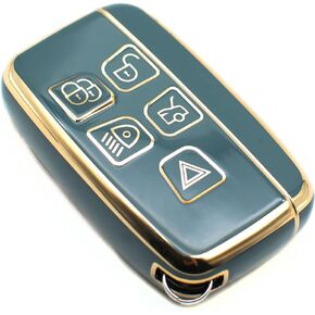 FEYOUN Key Fob Cover Compatible with Jaguar F-Pace F-Type XE XF XJ Land Rover Discovery Range Rover Smart 5 Buttons TPU Remote Keyless Key Fob Case Protection Shell Accessories, Blue Gray