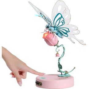 RoWood 3D Puzzles for Adults,Mechanical Butterfly Puzzle for Adults,Species Model Kit,Electric Building Toy Kit,DIY Creative Craft Gifts for Adults,Unique Office&Home Decor (Pink)
