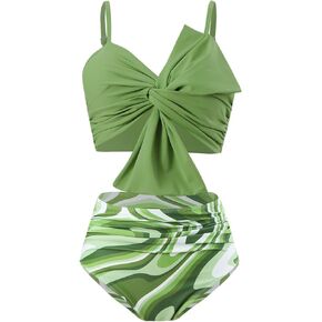 CHICWISH Women Bikini Sets Swimsuits Ruched Knot Front Two Piece Bathing Suit