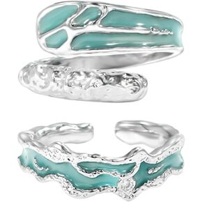 Blue Enamel Gothic Ring Set Adjustable Enamel Copper Stacking Rings 5Pcs for Women