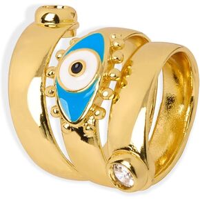 Kokoma Eye Evil Ring for Women Men CZ Crystal Climber Wrap Finger Band Statement Rings Stacking Chunky Rings Tail Finger Bands 14K Gold Plated Size 7