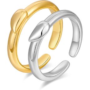 WOWORAMA 2pcs اثنين من لهجة الحب القلب خواتم مجموعة للنساء زوجين مطابقة خواتم القلب الذهب والفضة خواتم المفصل الحب التراص حلقات ميدي حلقات رقيقة قابلة للتعديل in Kuwait