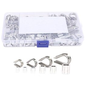 225Pcs Aluminum Crimping Sleeve M1.2 M1.5 M2 M2.5 M3 M4 M5,and M2 M3 Stainless Steel Wire Rope Cable Thimbles Assortment Kit
