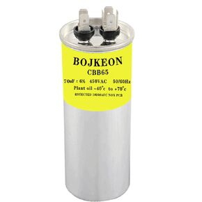 70uF +6% MFD 450VAC Run Start Round A/C Capacitor CBB65 CBB65B Air Conditioner Capacitors for AC Unit Fan Motor Start or Heat Pump or Condenser Straight Cool