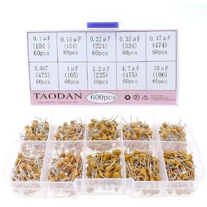 600pcs Ceramic Capacitor 0.047 0.1 0.15 0.22 0.33 0.47 1 2.2 4.7 10 uF Multilayer Monolithic Ceramic Capacitor Assortment Kit