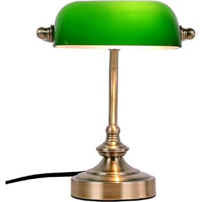 FIRVRE Glass Bankers Lamp Desk Lamp Classic Retro Bronze Finish G9 Base Plug in Vintage Table lamp Reading Modern for Home Office nightstand Bedside Study Desk Library