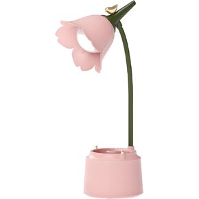 مصباح مكتب LED لطيف ملحقات مكتب Kawaii، مصباح طاولة على شكل طائر الزهور قابل لإعادة الشحن USB، 3 أوضاع ألوان، تعتيم بدون خطوات، مفتاح حساس للمس، مصباح ديكور غرفة Kawaii، مصباح قراءة للعناية بالعين (وردي)
