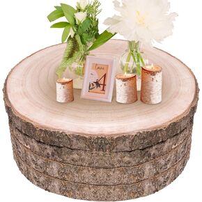 Wood Slices 4 Pcs 9.8-12Inch Large Wood Rounds Unfinished Wood Circles Natural Wood Slices for Centerpieces/Table Centerpieces/Crafts/DIY/Décor/Painting