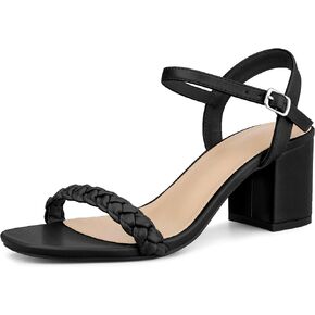 Perphy Square Toe Heels Woven Braided Chunky Heel Sandals for Women