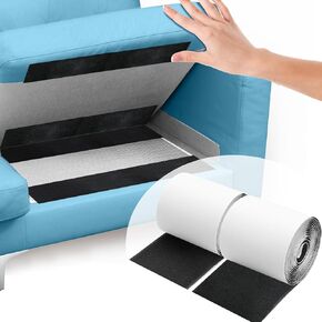 4.4" x 6.5 FT Hook and Loop Tape for Couch Cushions, Heavy Duty Adhesive Tape Roll, Anti Slip Rug Gripper, Wall Adhesive Strips, No Punching Wall Mounting