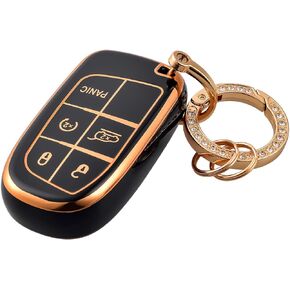 OFFCURVE Key Fob Cover with Keychain for Jeep Dodge, Key Cover Case for Jeep Grand Cherokee Renegade Chrysler 200 300 Dodge Journey Fiat Durango Challenger Key Car Accessories, Pink/Pattern Random