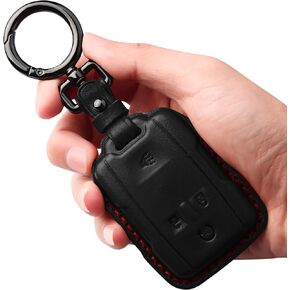Tukellen Compatible with Chevrolet Leather Key Fob Cover for 2019-2021 GMC Sierra, Canyon, Chevy Silverado 1500, Tahoe, Colorado, Suburban, For Chevy Key case(4 Buttons)-Black