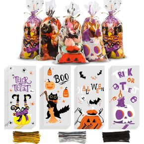 FOIMAS 160pcs Fall Cellophane Bags Thanksgiving Candy Treat Bags Maple Leaves Pumpkin Goody Snack Bags for Fall Thanksgiving Harvest Party Favor Supply