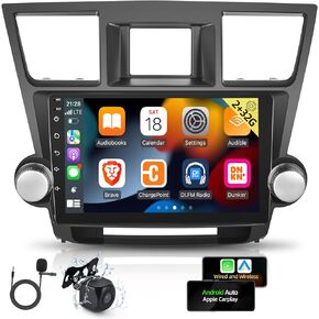 [2G+32G] Car Radio for Toyota Highlander 2009-2014, 10.1 inches Touch Screen Android Car Stereo, Carplay/Android Auto/1080P/Bluetooth/SWC + AHD Backup Camera + MIC