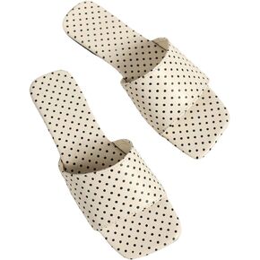 SweatyRocks Women's PU Leather Square Open Toe Flat Sandals Geometric Print Slip on Outdoor Slide Sandals