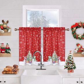 ROYGROW Christmas Kitchen Curtain Cafe Curtain 36 Inch Tier Curtains Window Treatment Rod Pocket for Home Decor 2 Panels for Bathroom, Living Room Christmas Decoration