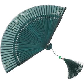 BESPORTBLE Handheld Fan Folding Silk Hand Fan Chinese Folding Fan Handheld Dancing Fans with Wood Frame Vintage Decorative Fan for Performance Festival Decorations Green A Hand Held Fan