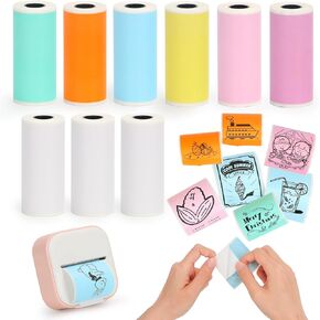 9 Rolls Mini Printer Sticker Paper,57X25mm Thermal Inkless Printing Paper for Mini Receipt Bluetooth Printer, Smooth Self-Adhesive Paper for Photo,DIY,Note,Label,Memo(3 White + 6 Colorful)