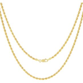 Nuragold 18k الذهب الأصفر 2.5mm حبل سلسلة الماس قطع قلادة قلادة، رجل إمرأة مجوهرات 16 "18" 20 "22" 24 "26"