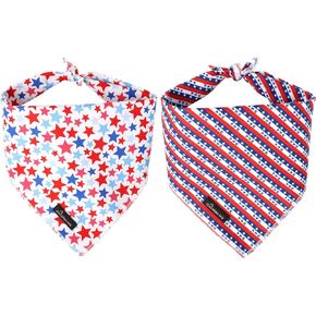 ARING PET American Flag Dog Bandana-2 Pcs Patriotic Dog Bandanas, Cotton 4th of July Pet Scarf Triangle Bibs for Small to Large Girl Boy Dogs and Cats