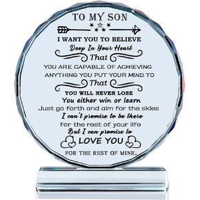 YWHL Son Gifts from Mom Dad to My Son Inspirational Crystal Keepsakes Birthday Gift for Son Adult Teen Boys Present for Back to School Graduation Christmas Valentine for Son