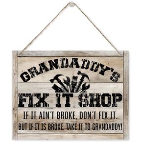 Funny Gift for Mechanic Grandaddy, Father's Day Gift, Grandaddy's Fix It Shop Sign, Rustic Wooden Hanging Plaque Sign, Home Garage Decor, Rustic Door Hanger, Grandaddy Workshop Wall Decor Art