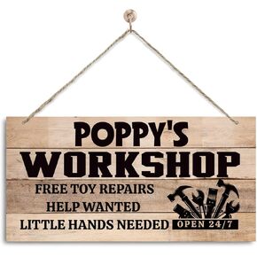 Poppy's Workshop Decor, Home Decor for Tool Room, Decorative Wall Plaque, Woodworking Decor, Garage Door Sign, Farmhouse Workshop Sign Gift for Poppy, Poppy Gift for Birthday Christmas Father's Day