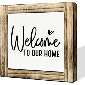 Welcome Home Decor, Rustic Wooden Plaques Sign 5.9×5.9 inches, Welcome Box Sign, Decorative Wooden Desk Sign, Table Decor Art, Front Door Decor for Shelf, Warm Home Decor, Welcome to Our Home Sign