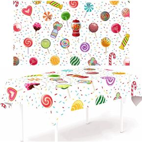 1pc Oxford Cloth Candy Party Tablecover CandyLand Party Tablecloth Lollipop Party Table Decorations for Girls Kids Birthday Baby Shower 1st Birthday Home Classroom Events Sweet Shop Party Supplies